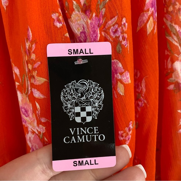 Vince Camuto NWT Orange & Pink Floral Semi Sheer Long Sleeve Flowy Dress Small - Picture 9 of 12